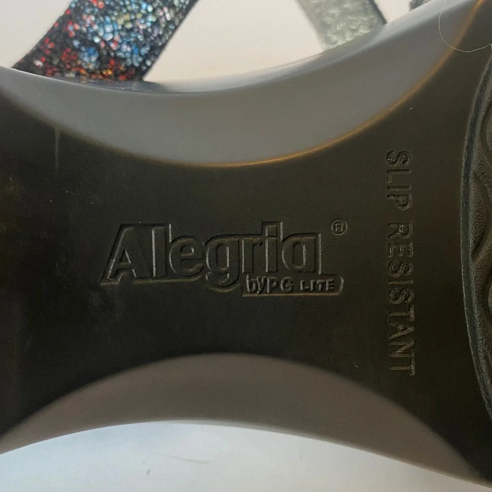 Alegria Wedge Sandals Womens 40 Black Floral‎ Slip Resistant Comfort Excellent